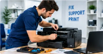 Technician working on a printer